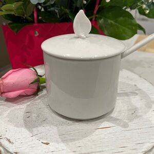 Martha Stewart White Ceramic Sugar Bowl with Leaf Accent